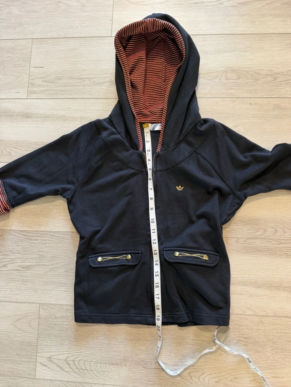 Adidas Girls Y2K Jacket Sz M Black Gold Crest Hood Bamboo Cotton School Travel